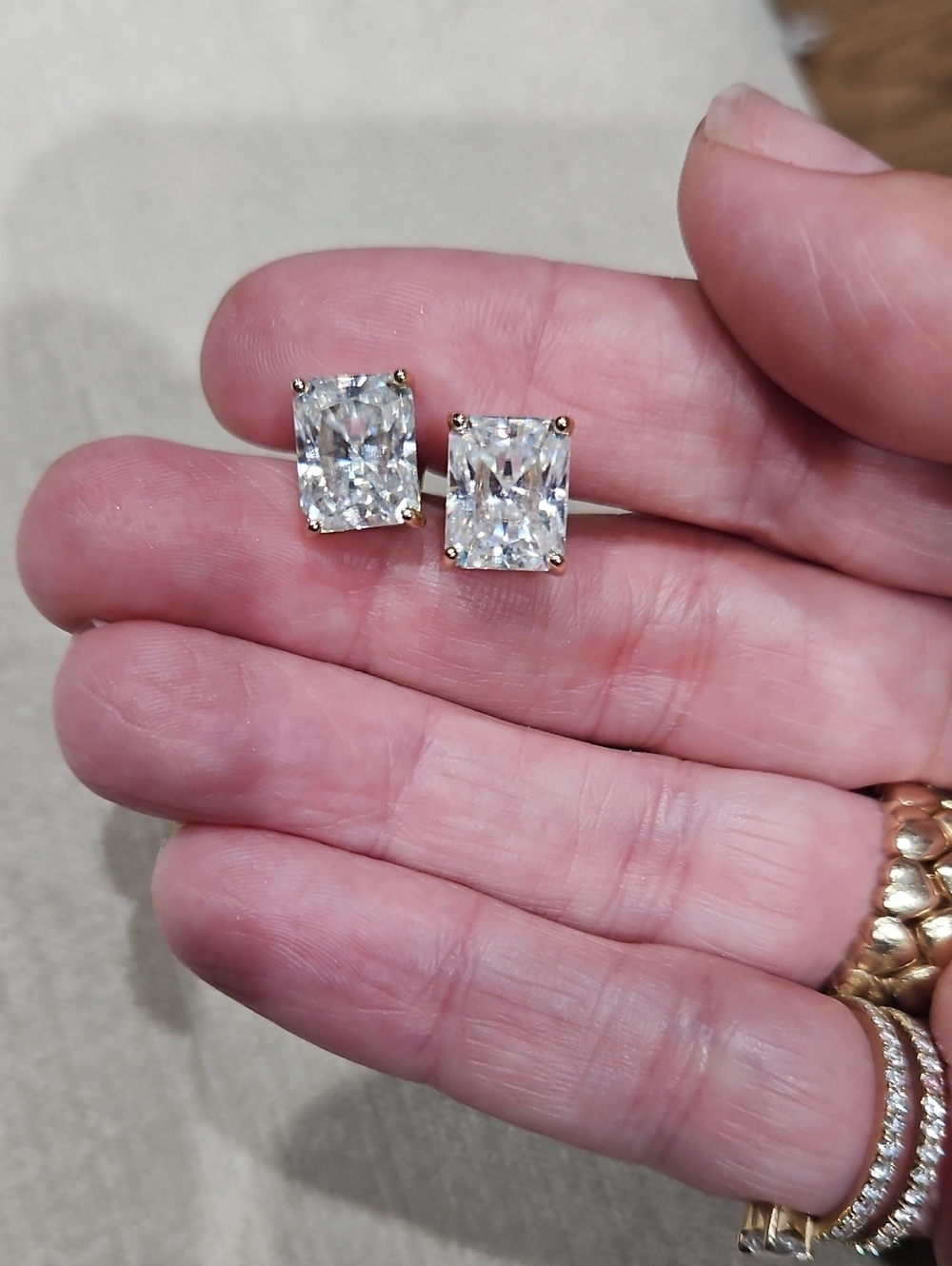 Classic Clear Moissanite Stone Sterling Silver Gold-Tone Stud Earrings -
